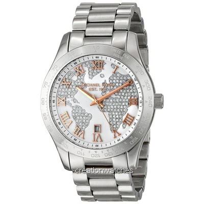 Michael Kors Layton Engraved Map Crystal Pave Dial MK5958 